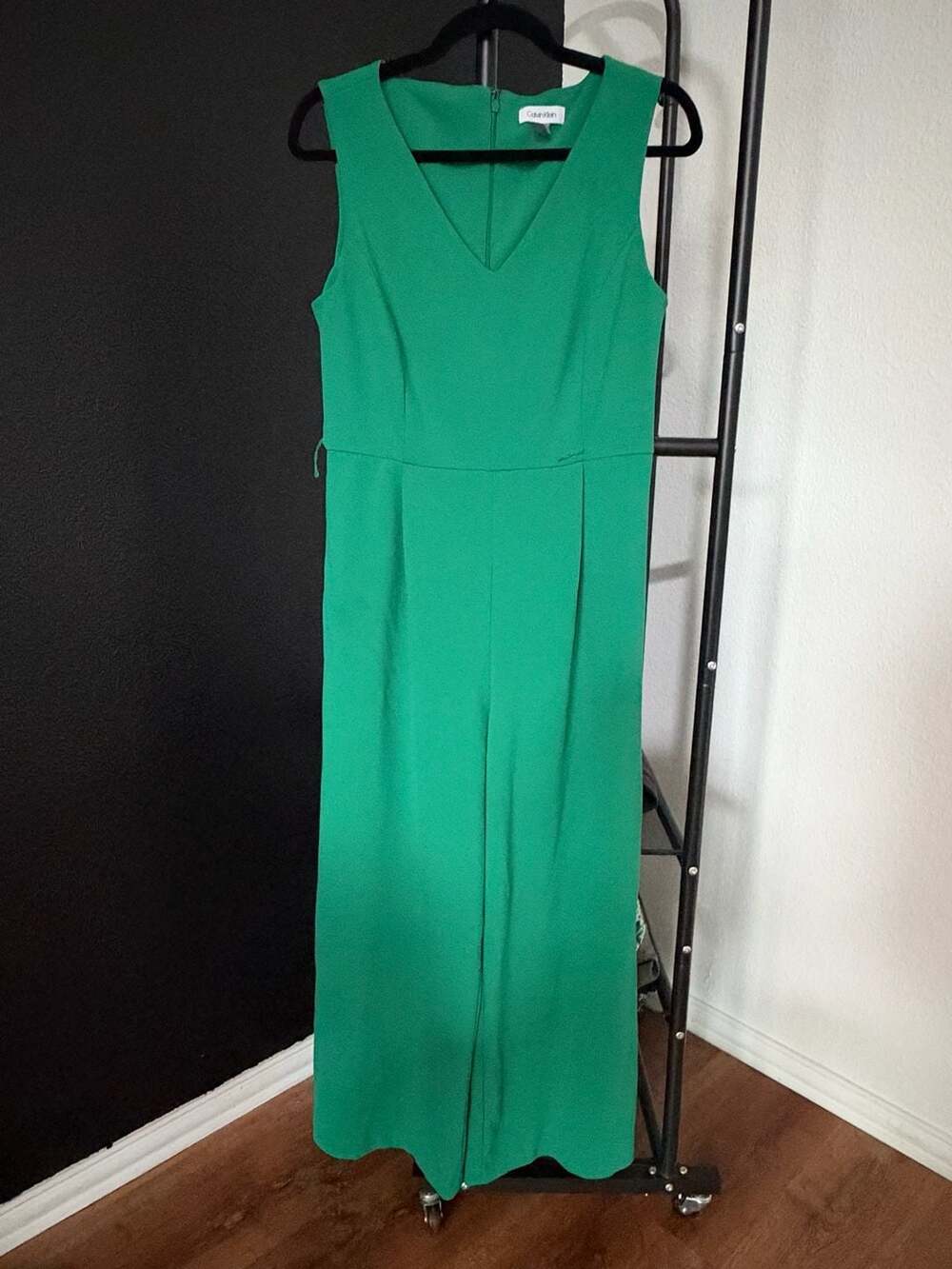 Calvin Klein V-Neck Wide Leg Jumpsuit Size 10 Green Sleeveless